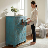 KB ART Reclaimed Wood Bright Blue Chest of Drawers – Handcrafted Rajasthani Jodhpur Home Decor