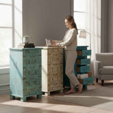 KB ART Reclaimed Wood Bright Blue Chest of Drawers - Style 2 – Handcrafted Rajasthani Jodhpur Home Decor