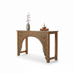 KB ART KB ART Carved Floral Arch Entryway Console Table – Handcrafted Premium Solid Wood Jodhpur Rajasthani Decor – Handcrafted Boho Jodhpur Home Decor