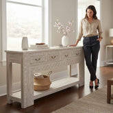 KB ART Whitewashed Carved 4 Drawer Console Table – Handcrafted Rajasthani Console Table for Home Decor Styling