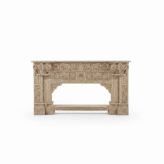 KB ART KB ART Ornate Carved Whitewashed Fireplace Mantel TV Console – Handcrafted Premium Solid Wood Jodhpur Rajasthani Decor – Handcrafted Boho Jodhpur Home Decor