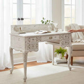 KB ART KB ART Distressed White French Country Writing Desk – Handcrafted Premium Solid Wood Jodhpur Rajasthani Decor – Handcrafted Boho Jodhpur Home Decor