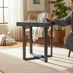 KB ART KB ART Distressed Blue Wooden Square Side Table – Handcrafted Premium Solid Wood Jodhpur Rajasthani Decor – Handcrafted Boho Jodhpur Home Decor