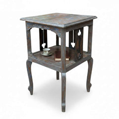 KB ART KB ART Distressed Grey Two Tier Wooden Side Table – Handcrafted Premium Solid Wood Jodhpur Rajasthani Decor – Handcrafted Boho Jodhpur Home Decor