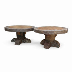 KB ART Reclaimed Wooden Round Coffee Tables Pair (Set of 2) – Handcrafted Rajasthani Jodhpur Home Decor