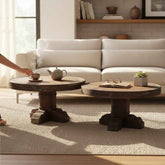 KB ART Rustic Round Grinder Top Coffee Tables Pair (Set of 2) – Handcrafted Rustic Jodhpur Home Decor