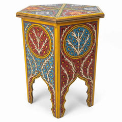 KB ART KB ART Yellow Hand Painted Hexagonal Accent Table – Handcrafted Premium Solid Wood Jodhpur Rajasthani Decor – Handcrafted Boho Jodhpur Home Decor