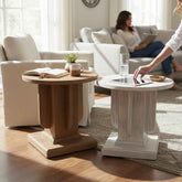 KB ART Solid Wood Pedestal Round Side Tables Pair (Set of 2) – Handcrafted Rajasthani Jodhpur Home Decor