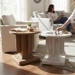 KB ART Solid Wood Pedestal Round Side Tables Pair (Set of 2) – Handcrafted Rajasthani Jodhpur Home Decor