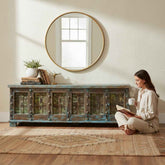 KB ART KB ART Distressed Blue Iron-Fitted Wooden Chest – Handcrafted Wood & Wrought Iron Jodhpur Rajasthani Decor – Handcrafted Boho Jodhpur Home Decor