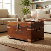 KB ART Antique Teak Chest with Brass Corner Braces – Handcrafted Rajasthani Jodhpur Home Decor