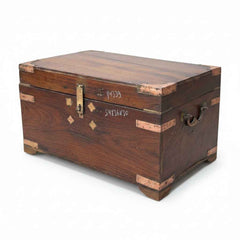 KB ART Antique Teak Chest with Brass Corner Braces – Handcrafted Rajasthani Jodhpur Home Decor