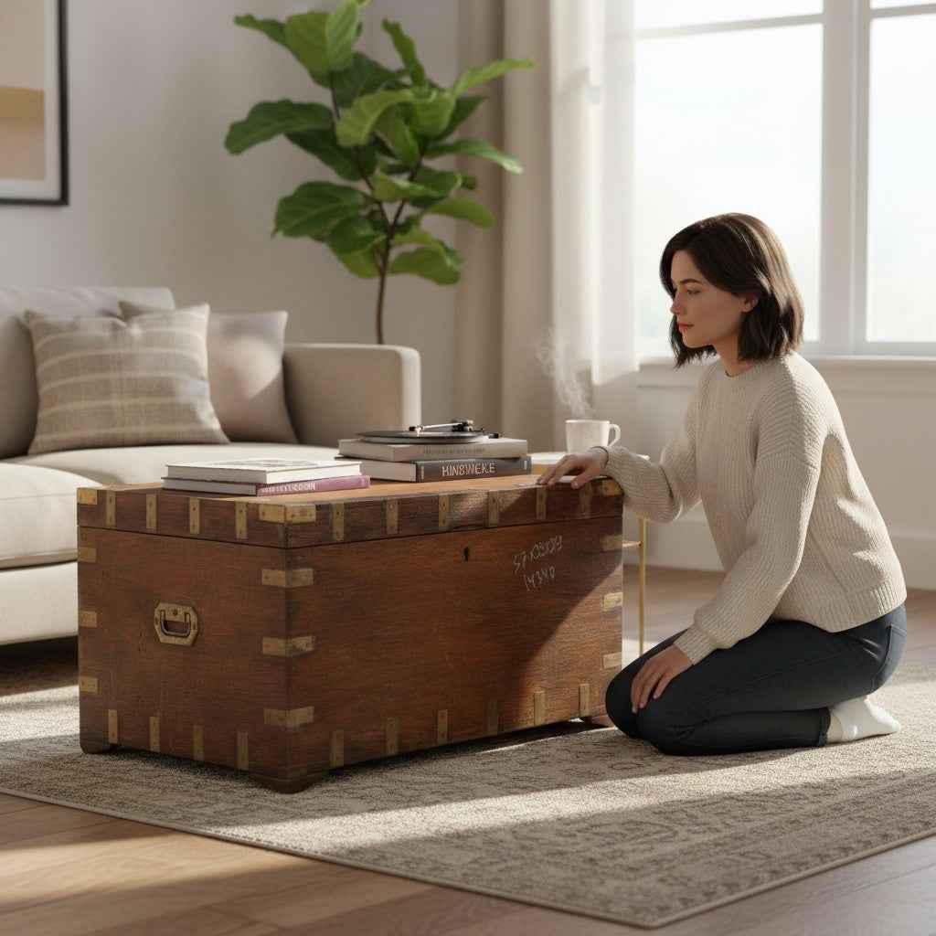 KB ART Solid Wood Storage Trunk with Brass Fittings – Handcrafted Rajasthani Jodhpur Home Decor