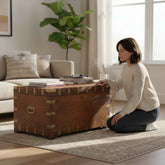 KB ART Solid Wood Storage Trunk with Brass Fittings – Handcrafted Rajasthani Jodhpur Home Decor