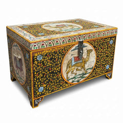 KB ART KB ART Traditional Indian Painted Camel Storage Chest – Handcrafted Wood & Wrought Iron Jodhpur Rajasthani Decor – Handcrafted Boho Jodhpur Home Decor