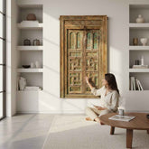 KB ART Rustic Carved Arch-Panel Haveli Door – Handcrafted Rustic Antique Door for Home Decor Styling