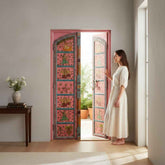 KB ART Hand-Painted Pink Traditional Deity Door – Handcrafted Rajasthani Antique Door for Home Decor Styling