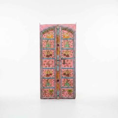 KB ART Hand-Painted Pink Traditional Deity Door – Handcrafted Rajasthani Antique Door for Home Decor Styling