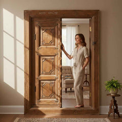 KB ART Classic Teak Carved Panel Double Door Frame – Handcrafted Rajasthani Jodhpur Home Decor