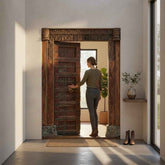 KB ART Rustic Carved Wooden Door Frame with Brass Fittings – Handcrafted Rustic Jodhpur Home Decor