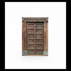 KB ART Rustic Carved Wooden Door Frame with Brass Fittings – Handcrafted Rustic Jodhpur Home Decor