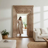 KB ART Whitewashed Architectural Carved Mirror Frame – Handcrafted Rajasthani Antique Mirror Frame for Home Decor Styling