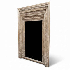 KB ART Whitewashed Architectural Carved Mirror Frame – Handcrafted Rajasthani Antique Mirror Frame for Home Decor Styling