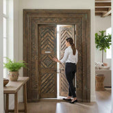 KB ART Classic Teak Carved Panel Double Door Frame - Design II – Handcrafted Rajasthani Jodhpur Home Decor