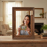 KB ART Natural Teak Rustic Carved Teak Wood Wall Mirror – Handcrafted Rustic Jodhpur Home Decor