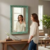KB ART Seafoam Green Distressed Solid Wood Wall Mirror – Handcrafted Rajasthani Jodhpur Home Decor