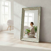 KB ART Teal & Whitewash Chippy Standing Solid Wood Floor Mirror – Handcrafted Rajasthani Jodhpur Home Decor