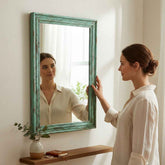 KB ART Mint Vintage Distressed Solid Wood Wall Mirror – Handcrafted Vintage Jodhpur Home Decor