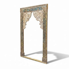 KB ART Weathered Natural Vintage Carved Solid Wood Wall Mirror – Handcrafted Vintage Jodhpur Home Decor