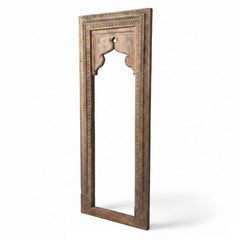 KB ART Natural Wood Carved Jharokha Solid Wood Wall Mirror – Handcrafted Rajasthani Jodhpur Home Decor
