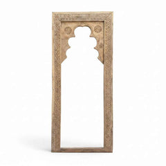 KB ART Bleached White Carved Arch Solid Wood Door-Style Wall Mirror – Handcrafted Rajasthani Jodhpur Home Decor