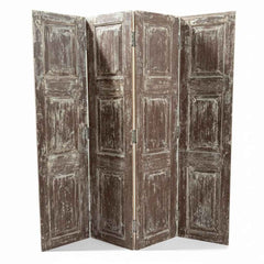 KB ART Whitewashed 4-Panel Solid Wood Room Divider – Handcrafted Rajasthani Antique Room Divider for Home Decor Styling