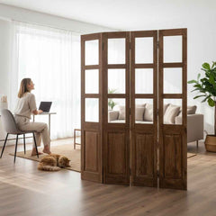 KB ART Vintage Wooden Glass-Panel Room Divider – Handcrafted Vintage Antique Room Divider for Home Decor Styling