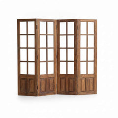KB ART Natural Wood 4-Panel Folding Screen – Handcrafted Rajasthani Antique Folding Screen for Home Decor Styling