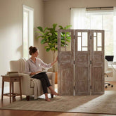 KB ART Distressed White Asymmetric Folding Screen – Handcrafted Rajasthani Antique Folding Screen for Home Decor Styling