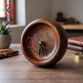 KB ART Minimalist Round Wooden Table Clock - Front View of Handcrafted Detailing - Handcrafted Wooden Decor Jodhpur