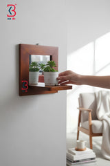 KB ART Wooden Rectangle Brown Mirror Planter - Styled Display in Home Interior Setting - Handcrafted Wooden Decor Jodhpur