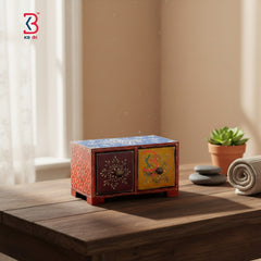 KB ART Hand Painted Wooden 2 Drawer Jewelry Box - Styled Display in Home Interior Setting - Handcrafted Wooden Decor Jodhpur