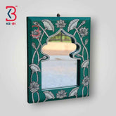 KB ART Handpainted Wooden Wall Mirror – Turquoise Pattachitra Arch Frame | Boho Jharokha Mirror | Traditional Indian Home Decor | Handpainted Wooden Wall Mirror from Jodhpur