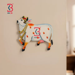 KB ART Mdf Cutouts Cow Pichwai - Front View of Handcrafted Detailing - Handcrafted Wooden Decor Jodhpur