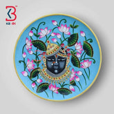 KB ART 12x12 Inch Wooden Handcarved Pichwai Shrinathji Wall Plate | Handpainted Blue Pichwai Art | Traditional Indian Wall Decor