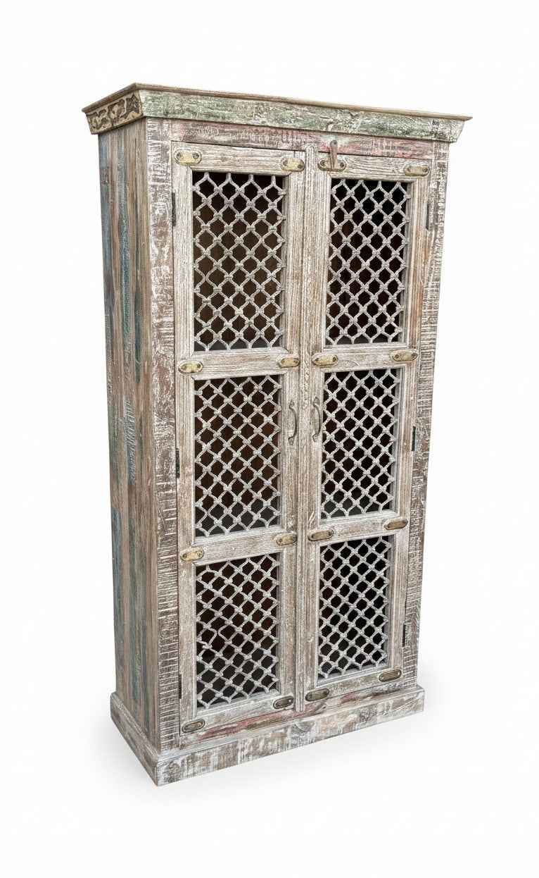 Authentic Solid Wood Farmhouse Chic Wood Cabinet from India - Traditionally Hand-Finished, No Two Pieces Alike, Sustainable Antique Furniture