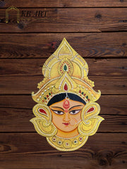 KB ART Mata Ji Face Pichwai Wall Decor - Side Angle Showing Finish and Craftsmanship - Handcrafted Wooden Decor Jodhpur