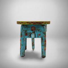 KB ART Handpainted Wooden Elephant Stool – 8 Inch Multicolour Amboz Jodhpuri Art | Antique Look Handcarved Home & Table Décor