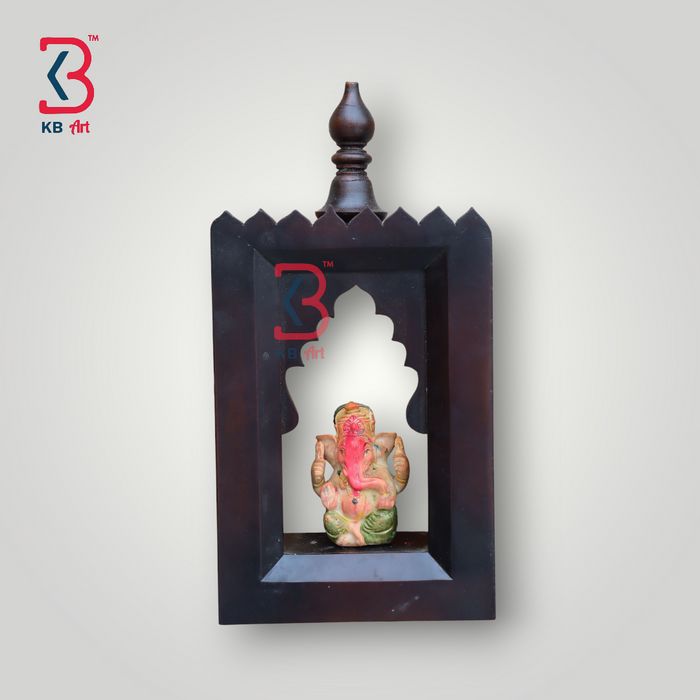 "KB ART Handcarved Wooden Temple Wall Decor – Brown Polished Antique Look Wall Hanging Mandir" - KB ART