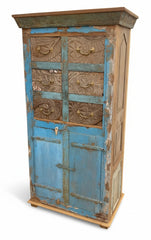 Sun-Bleached Antique Wardrobe - close-up detail of hand-carved solid wood finish and joinery, KBART SKU KBART-1084
